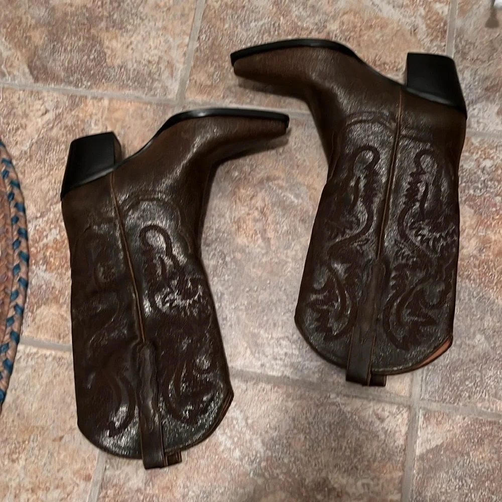 Jeffery Campbell Free People Dagget Chocolate Leather Western Boots Sz 10 NWT - Picture 4 of 13